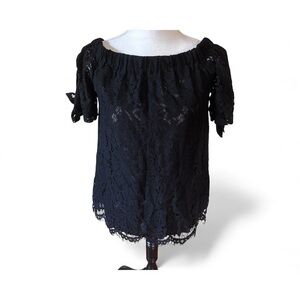 NEW Lulus Black Lace Off The Shoulder Top Sz Small Romantic Bardot Floral Dressy